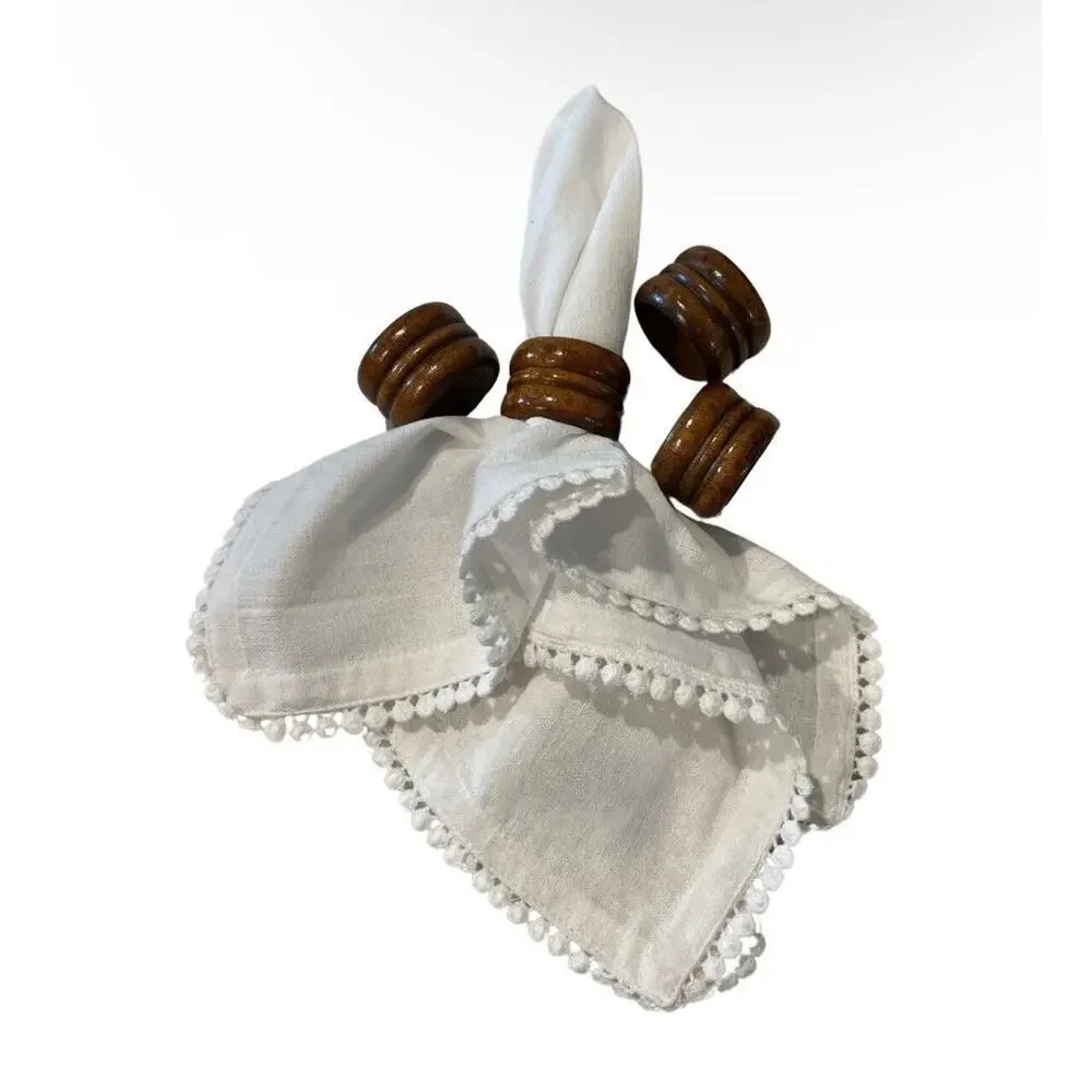 Carved Solid wood Napkin ring‎ holders set of 4 boho wedding formal dinner party